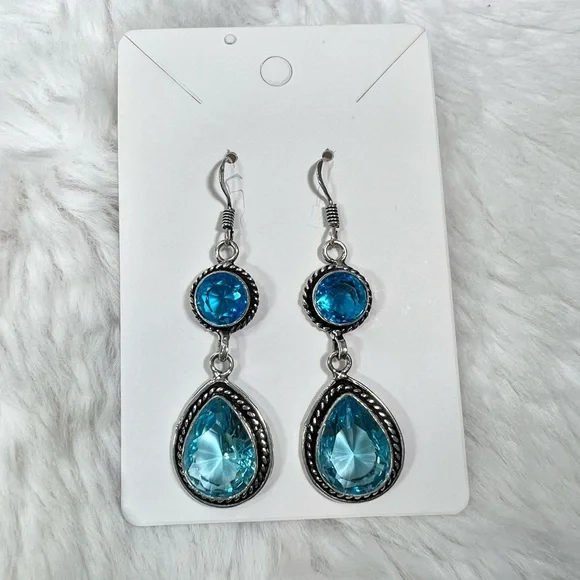 Turquoise Blue Topaz 925 Gemstone Necklace & Earrings - Picture 5 of 10